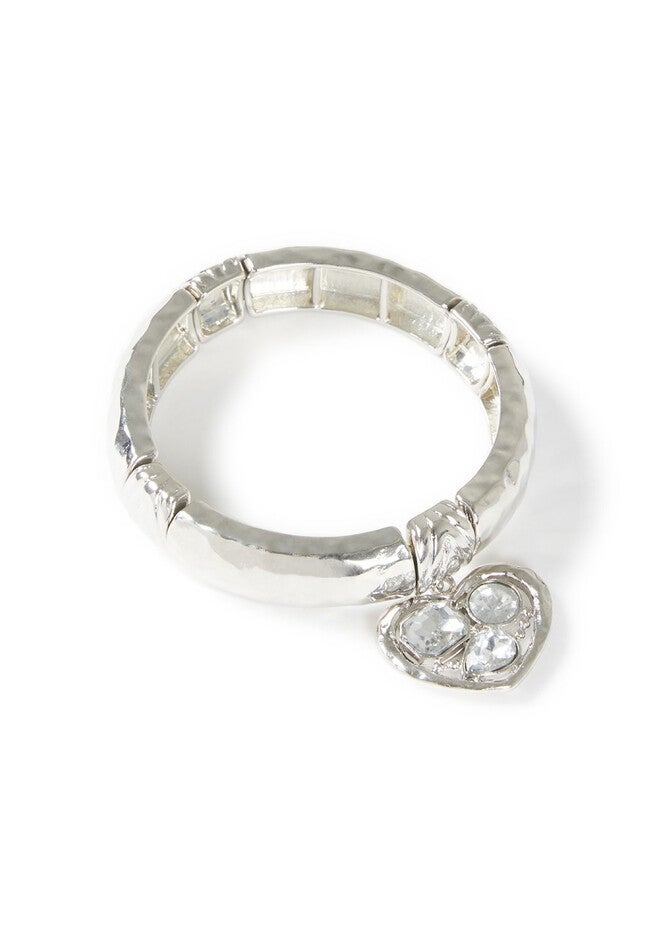 Gleaming Heart Stretch Bracelet, SILVER, hi-res image number 0