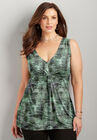 Curvy Collection Twist Front Tank, OLIVE GREEN TEXTURE, hi-res image number null