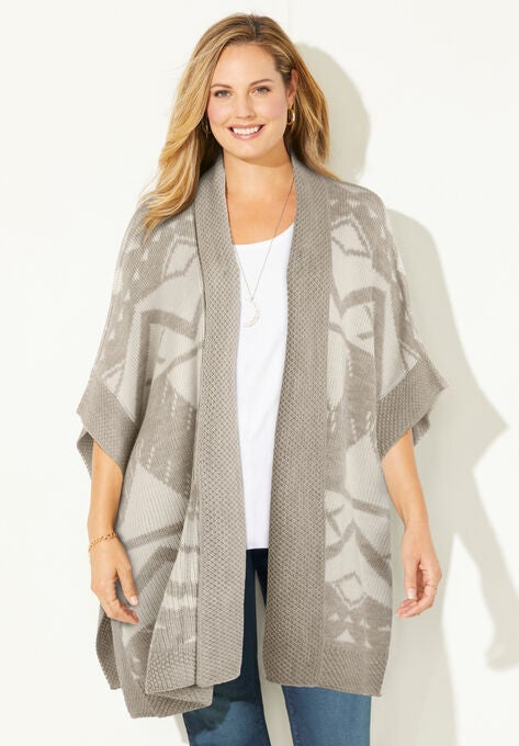 Cozy Blanket Ruana Wrap, IVORY NATURAL HEATHER, hi-res image number null
