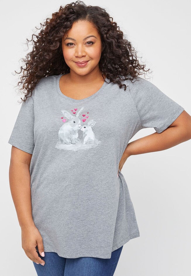 Bunny Love Tee, MEDIUM HEATHER GREY, hi-res image number 0