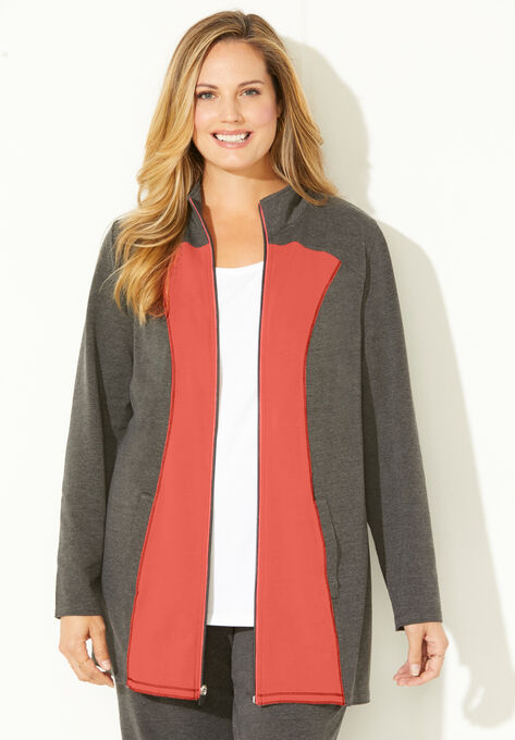 Colorblock French Terry Jacket, HEATHER GREY SUGAR PLUM, hi-res image number null