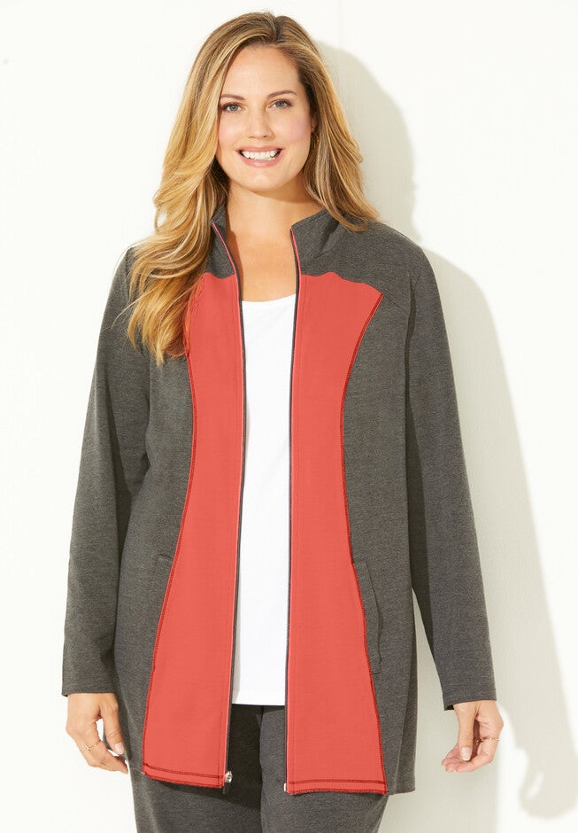 Colorblock French Terry Jacket, HEATHER GREY SUGAR PLUM, hi-res image number 0