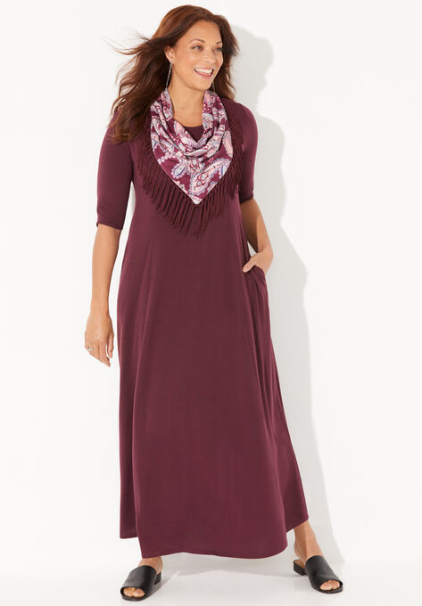 Maxi Dress & Scarf Duet, MIDNIGHT BERRY, hi-res image number null