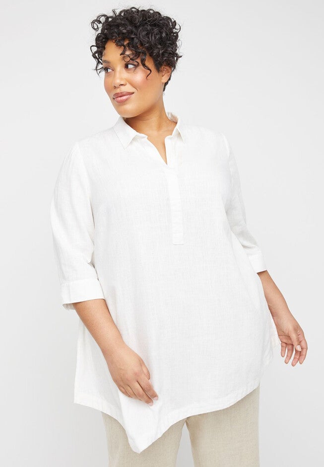Cape May Linen Blend Popover Tunic, WHITE, hi-res image number 0
