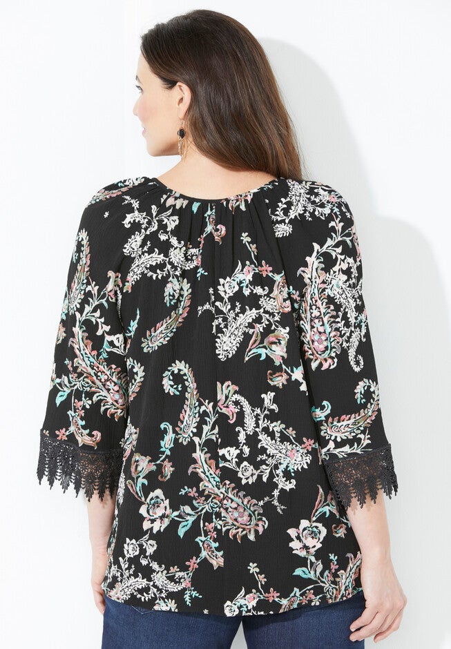 Crochet Trim Peasant Blouse, , alternate image number null