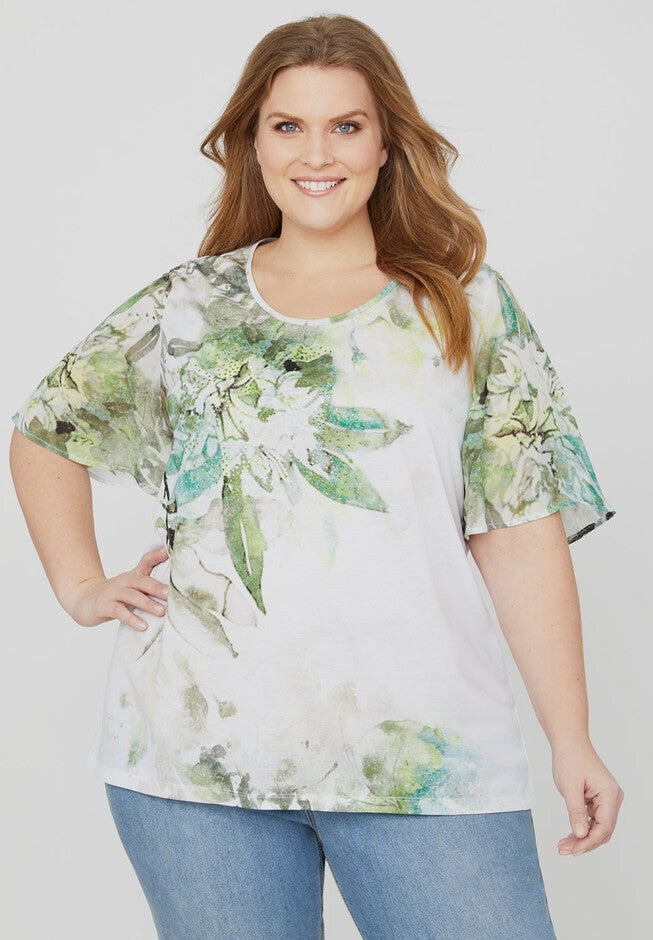 Watercolor Blooms Top, WHITE, hi-res image number null