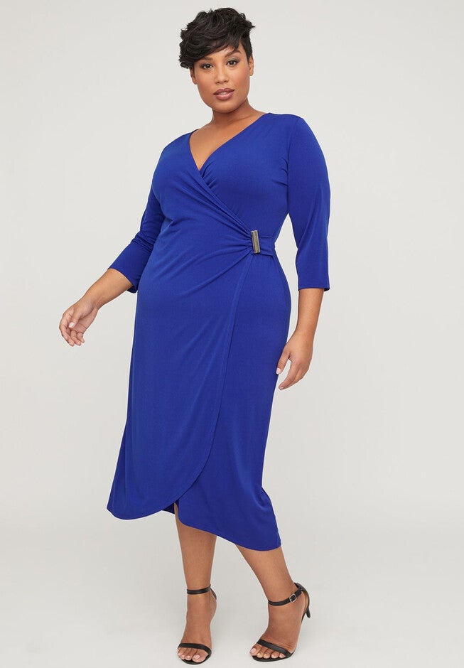 Curvy Collection Wrap Dress, GALAXY BLUE, hi-res image number 0