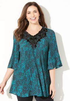 Velvet Trim Pleated Blouse