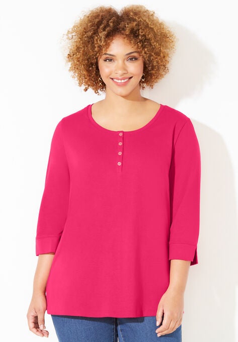 Liz&Me™ Slub-Knit Henley Top, PINK BURST, hi-res image number null