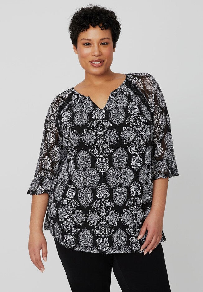 Medallion Ruffle Top, SURF THE WEB BLUE, hi-res image number null
