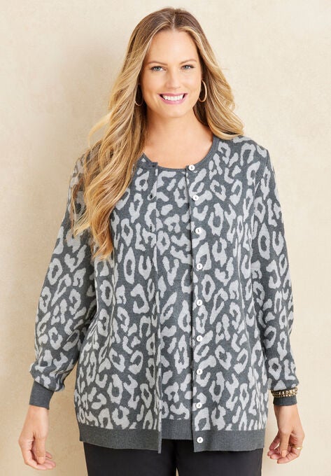 Liz & Me™ Lurex Stripe Cardigan, GREY ANIMAL, hi-res image number null