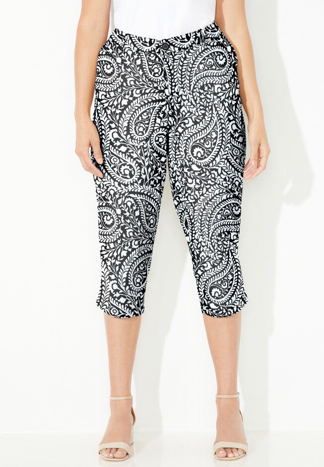 Liz&Me® Chino Tab Capri, BLACK STENCIL PAISLEY, hi-res image number null