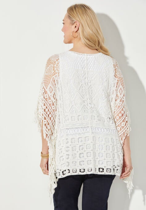 Openwork Fringe Poncho, , on-hover image number null