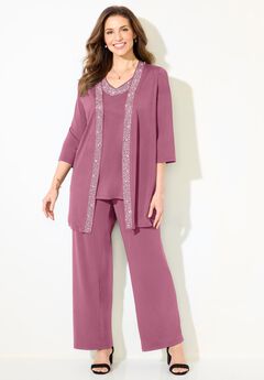 Beaded 3-Piece Cardigan Pant Set