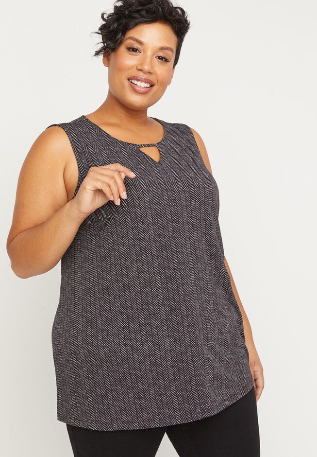 Printed Timeless Tunic Tank with Cutout, BLACK WHITE PRINT, hi-res image number 0