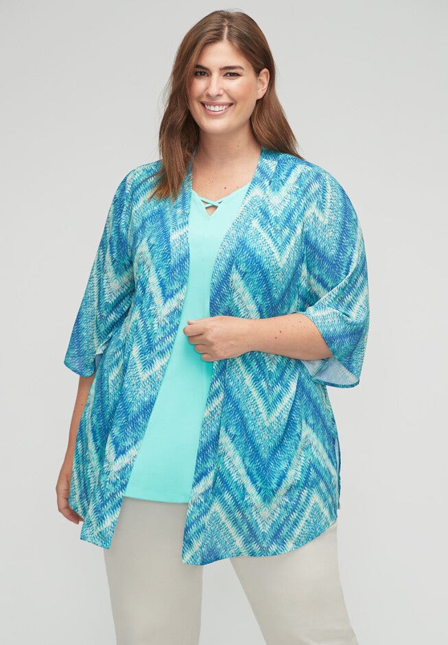 Brooksville Georgette Kimono, BLUE CHEVRON, hi-res image number null