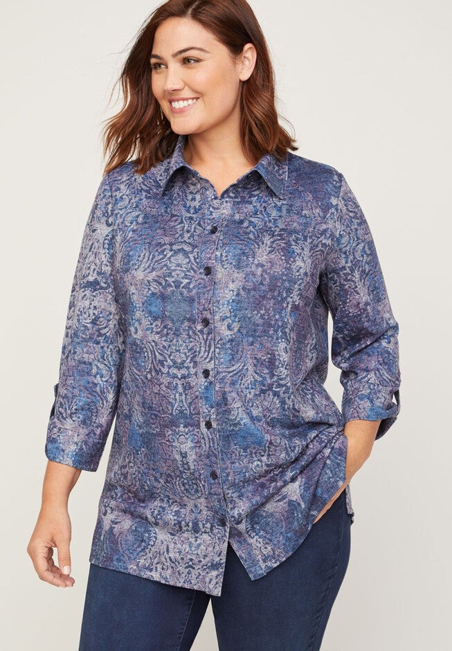 ComfySoft Dream Buttonfront Tunic, DAMASK PRINT, hi-res image number null