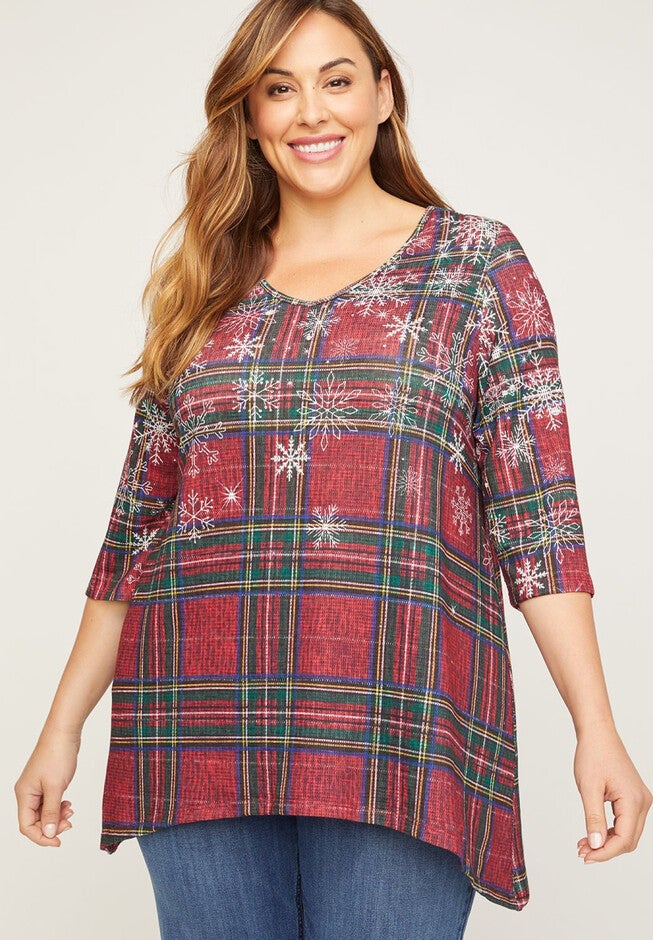 Snowflake Falls Top, RED PLAID, hi-res image number null