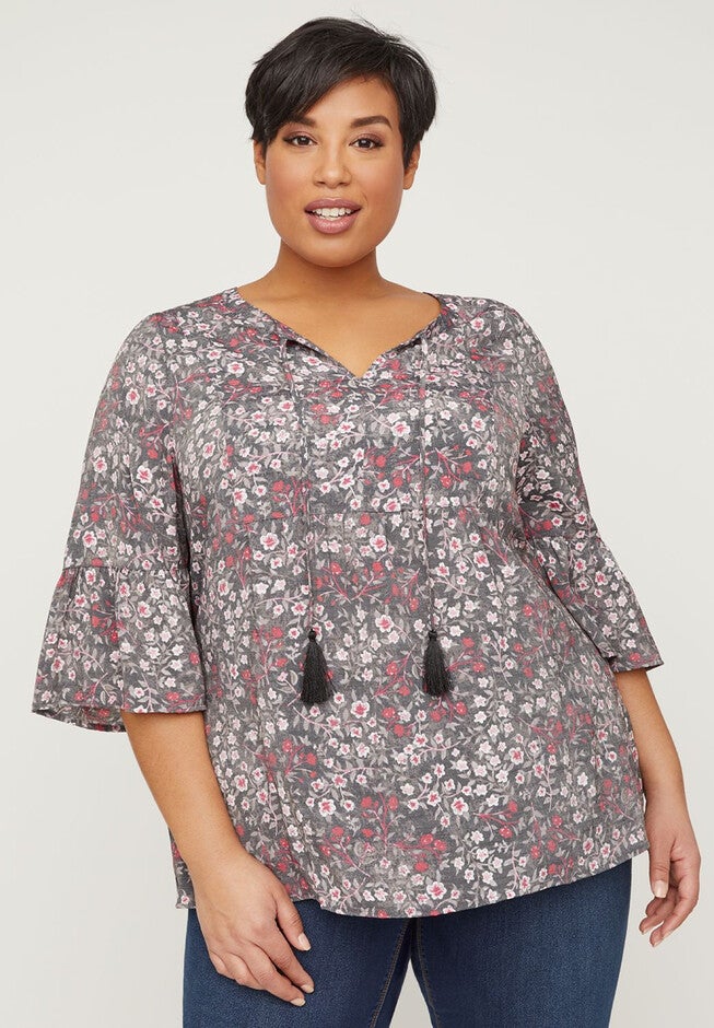 Soft Meadow Peasant Top, BLACK MULTI, hi-res image number null