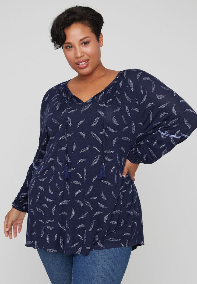 Feather Peasant Top, FEATHER PRINT, hi-res image number null