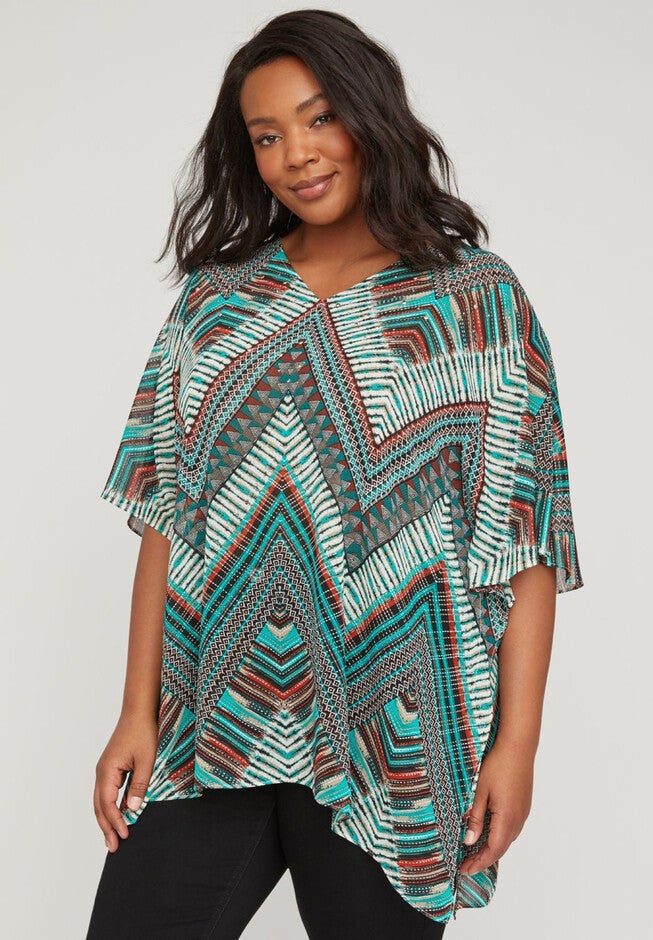 Chevron Festival Poncho, TURQUOISE BLISS, hi-res image number null