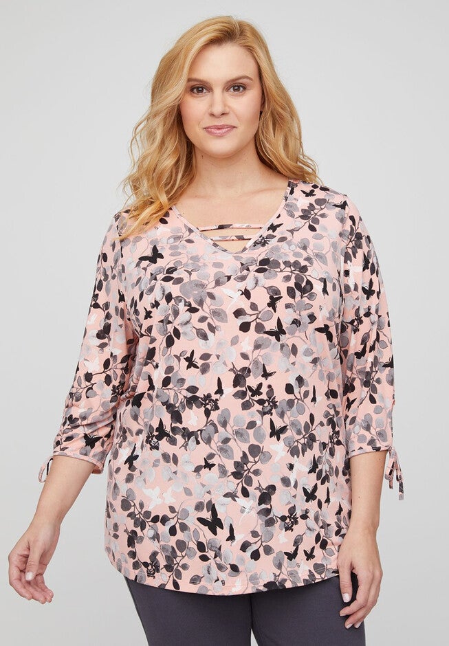 Primrose Novelty Top, MULTICOLOR FLORAL BUTTERFLIES, hi-res image number null