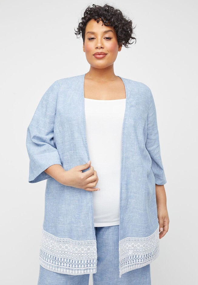 Embroidered Breeze Linen Blend Overpiece, LIGHT BLUE, hi-res image number 0