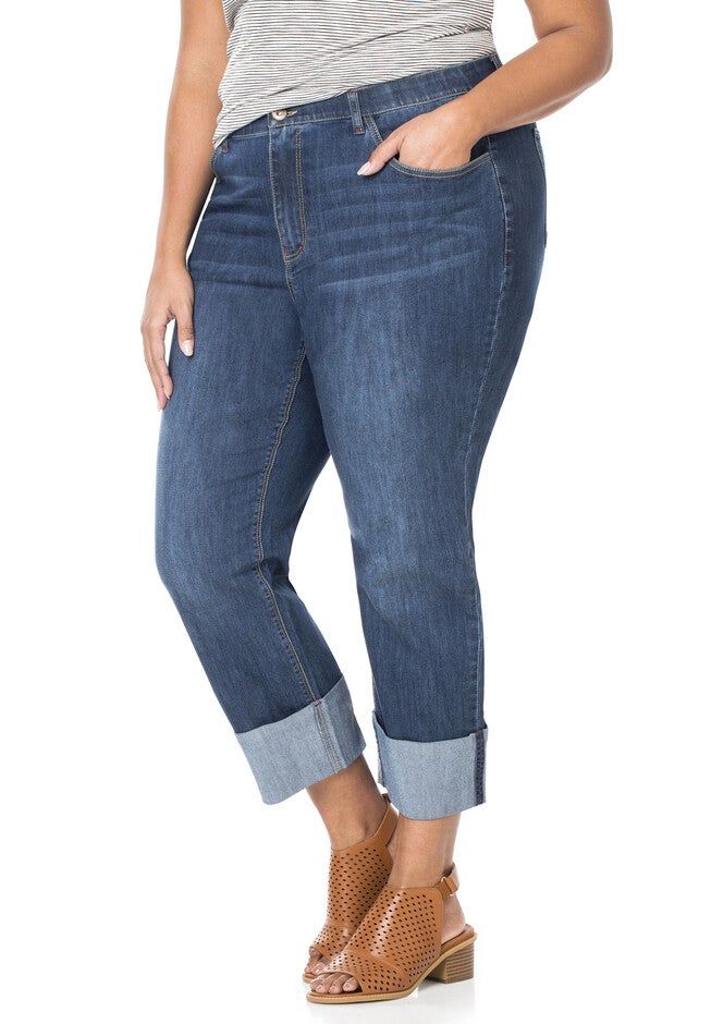 Cuffed Denim Capri, DENIM, hi-res image number null