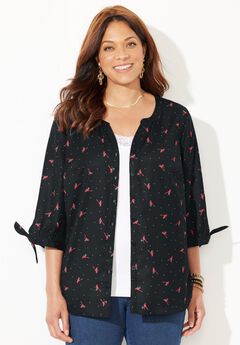 Georgette Buttonfront Tie Sleeve Cafe Blouse