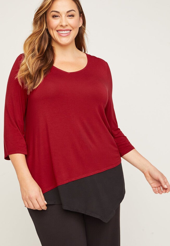 AnyWear Asymmetrical Layered Tunic, RUMBA RED, hi-res image number null