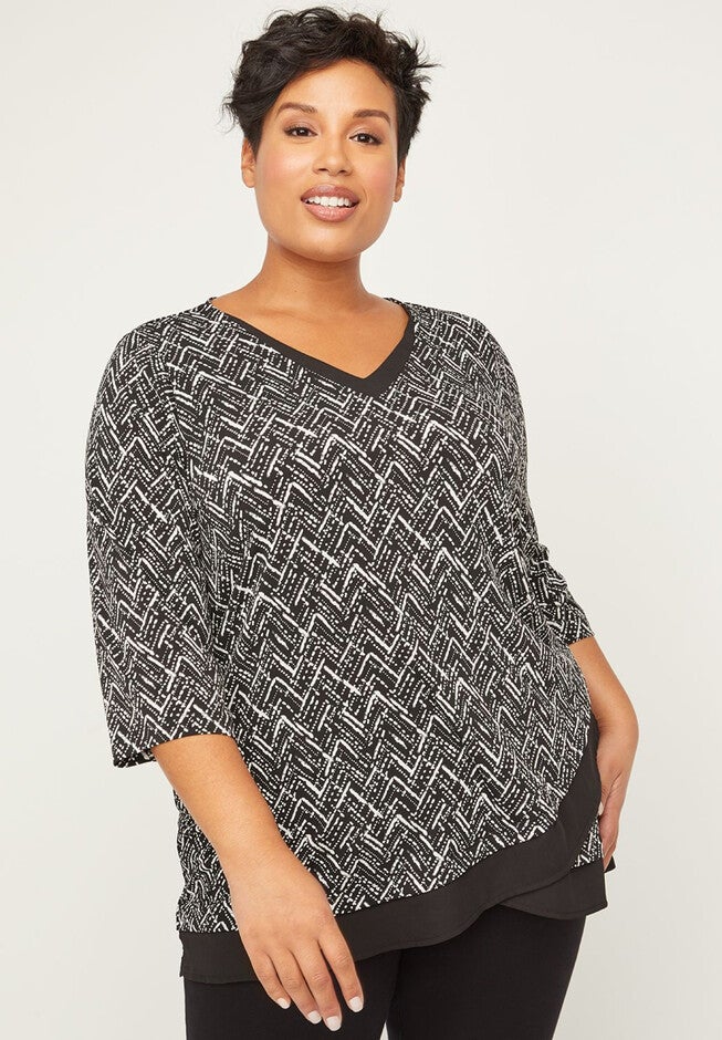 Garden Tulip Tunic Top, BLACK AND WHITE CHEVRON PRINT, hi-res image number 0