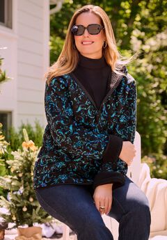 Printed Fleece Coat with Sherpa Lining