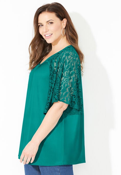 Raglan Lace Sleeve Top, , alternate image number null