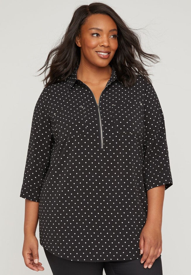 Coastal Signature Crepe Pullover Top, BLACK WHITE DOT, hi-res image number 0