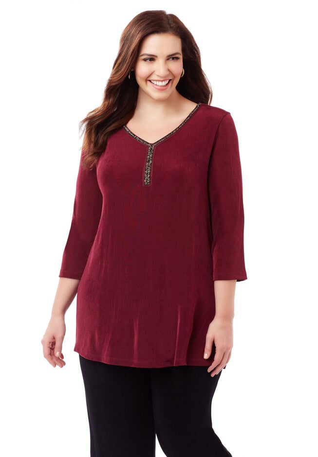 Sleek Stretch Elegant Essence Tunic, SPICY SANGRIA, hi-res image number null