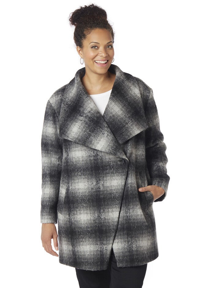 Soft Plaid Coat, GREY, hi-res image number null