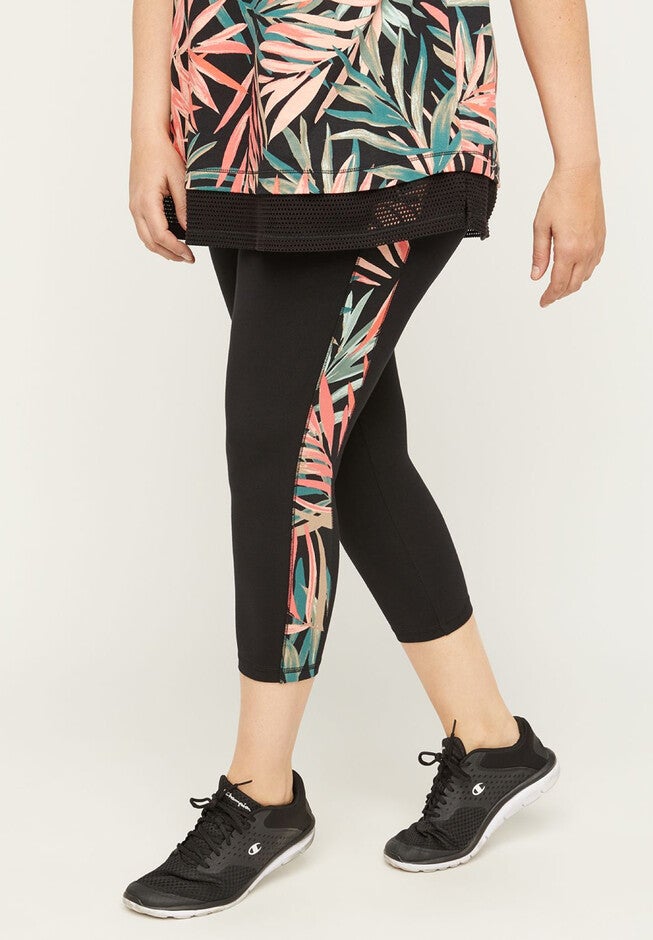 Palm Leaf Capri Legging, OLIVE AND CORAL PALM PRINT, hi-res image number null