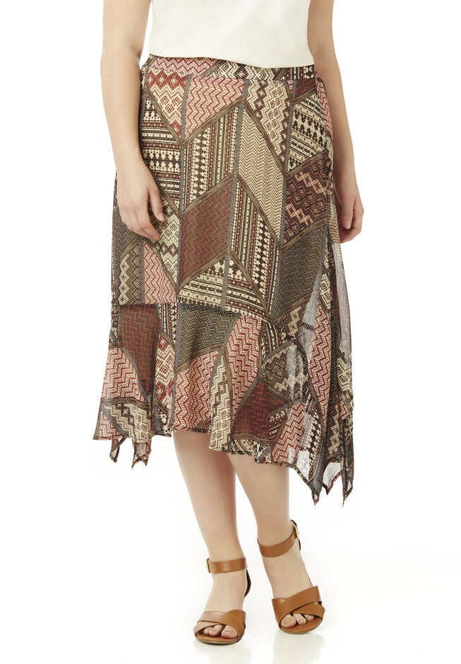 Chevron Patchwork Skirt, BROWN, hi-res image number 0