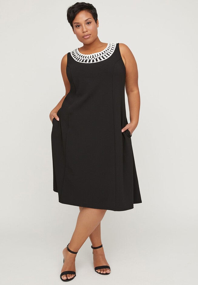Black Label Soutache Fit & Flare Dress with Pockets, BLACK, hi-res image number null