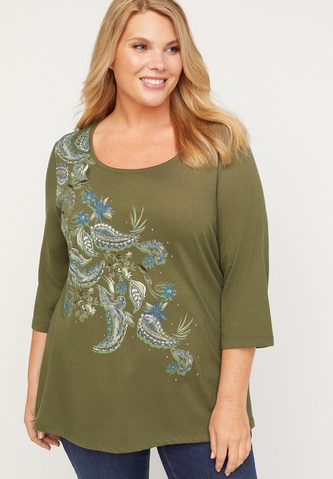 Canyon Sparkle Paisley Top, GREEN PAISLEY, hi-res image number null