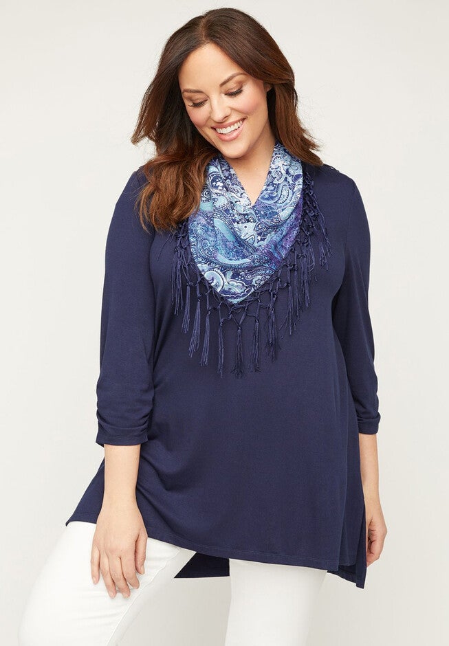 Draped Scarf Duet Tunic, MARINER NAVY, hi-res image number null