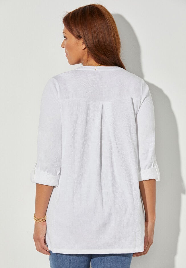 Origami Trim Gauze Tunic, , on-hover image number null