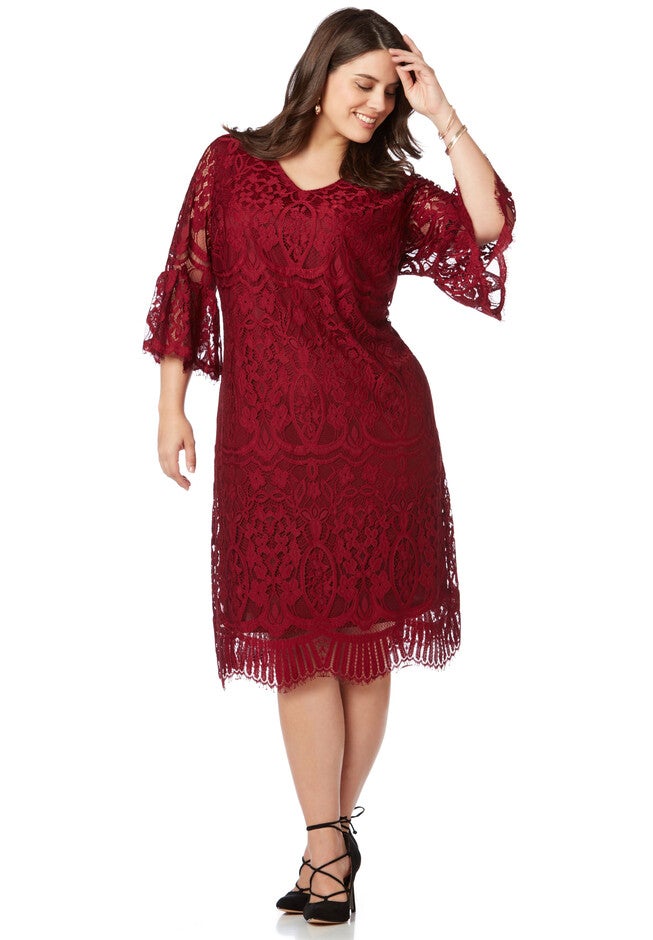 Eyelash Lace Shift Dress, DEEP SCARLET, hi-res image number null