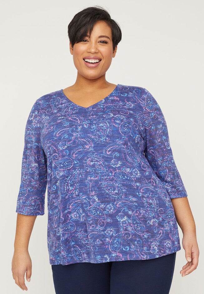 Steel Paisley Top With Crisscross Back, BLUE PAISLEY, hi-res image number 0