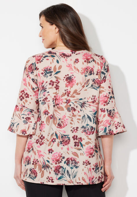 Georgette Flounce-Sleeve Top, , on-hover image number null
