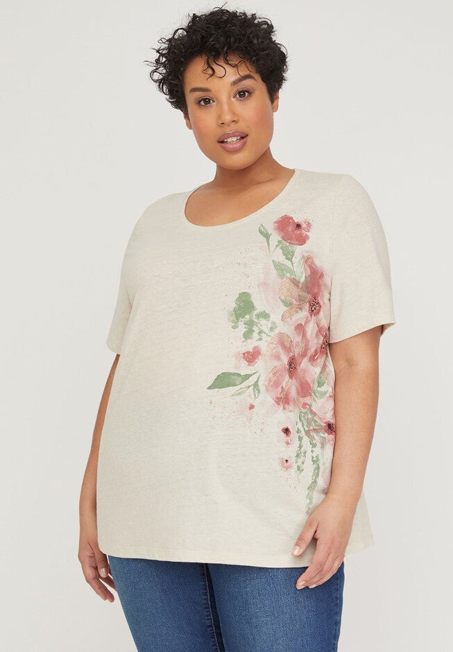 Painted Flower Tee, OATMEAL, hi-res image number null