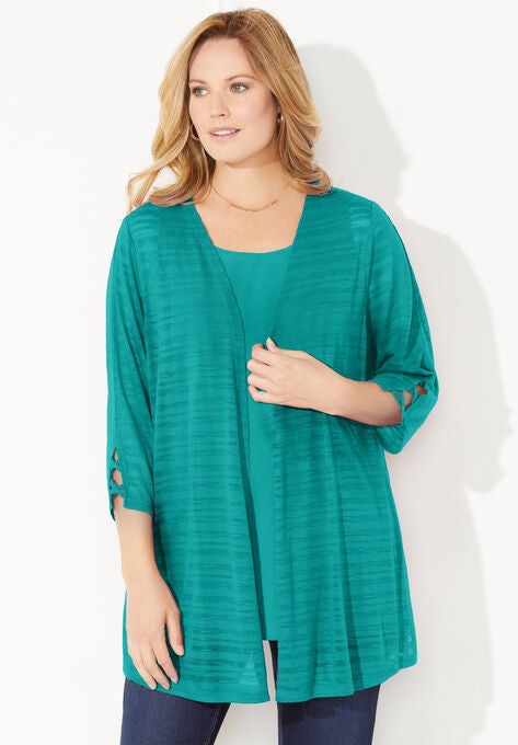 Shadow Stripe Cardigan, WATERFALL, hi-res image number null