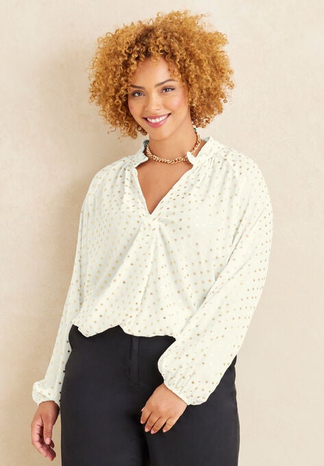Liz & Me™ Clip Dot Blouse, IVORY, hi-res image number null