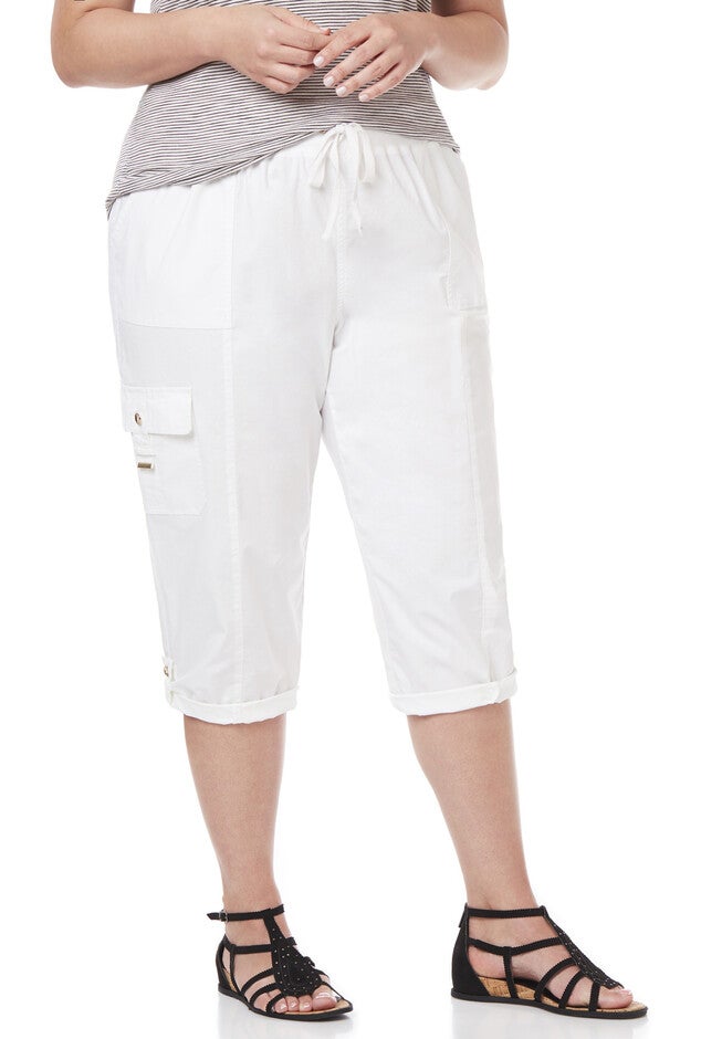 Knit Waistband Capri, WHITE, hi-res image number null