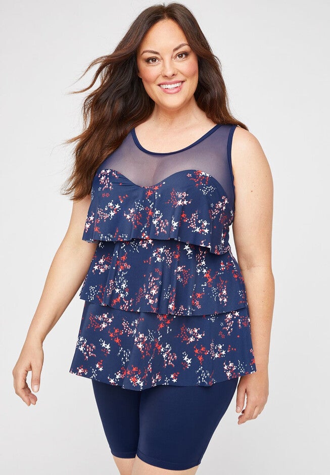 Shooting Star Flounce Tankini Top, 4TH OF JULY NAVY, hi-res image number null